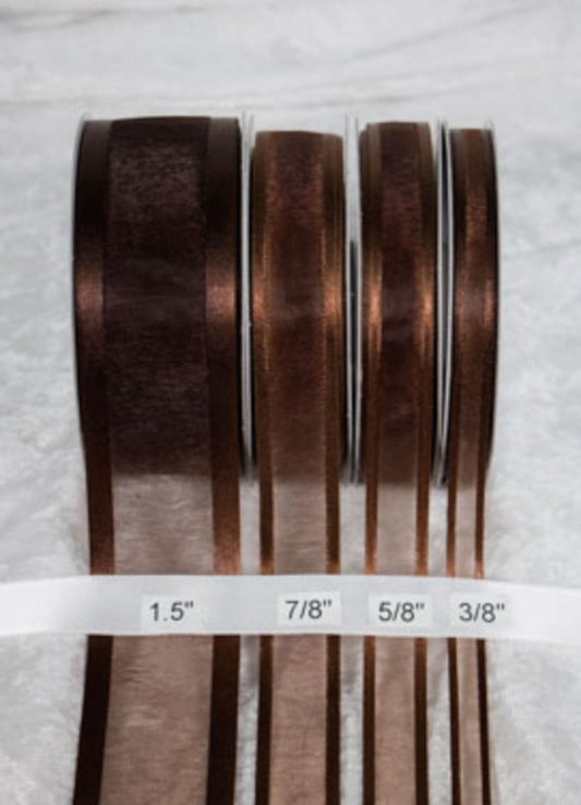 25 yards-Chocolate w/ Satin Trim Ribbon (3/8", 5/8", 7/8", 1.5" )