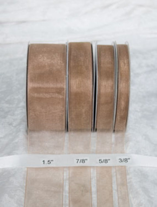 25 yards-Toffee Organza Ribbon (3/8", 5/8", 7/8", 1.5" )