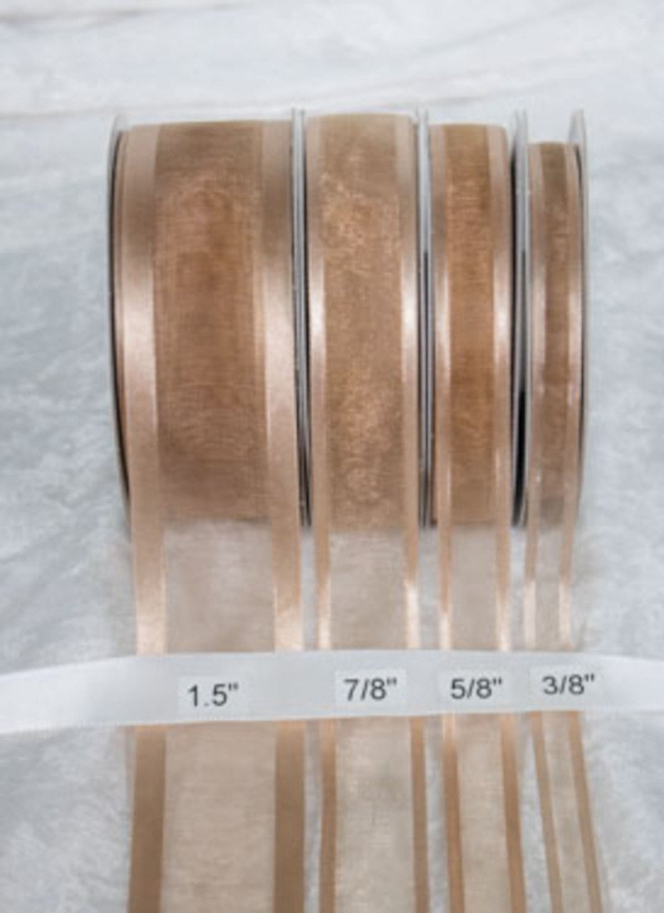 25 yards-Toffee w/ Satin Trim Ribbon (3/8", 5/8", 7/8", 1.5" )