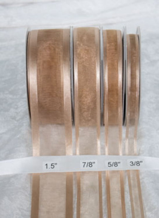 25 yards-Toffee w/ Satin Trim Ribbon (3/8", 5/8", 7/8", 1.5" )