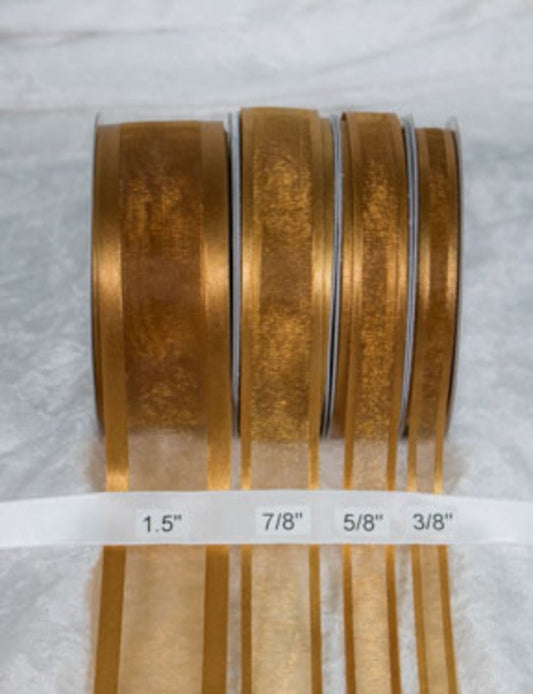 25 yards-Old Gold w/ Satin Trim Ribbon (3/8", 5/8", 7/8", 1.5" )