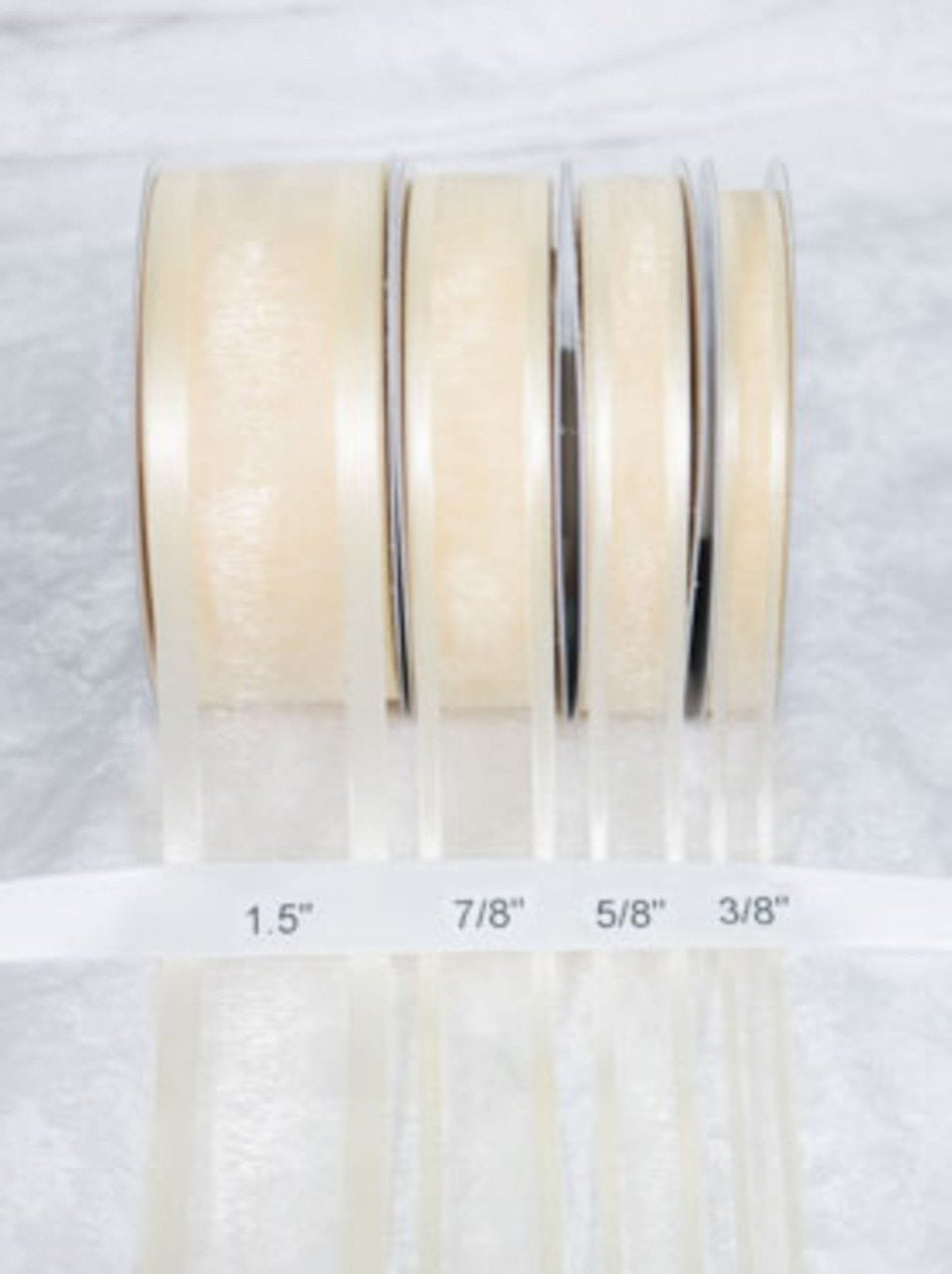 25 yards-Eggshell w/ Satin Trim Ribbon (3/8", 5/8", 7/8", 1.5" )