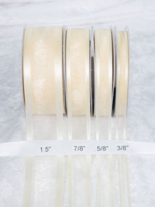 25 yards-Eggshell w/ Satin Trim Ribbon (3/8", 5/8", 7/8", 1.5" )