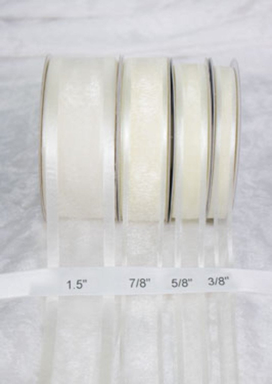 25 yards-Ivory w/ Satin Trim Ribbon (3/8", 5/8", 7/8", 1.5" )