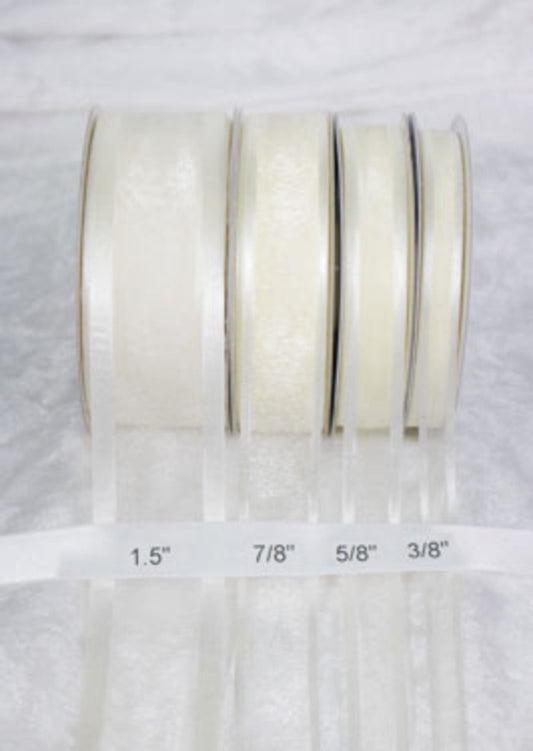 25 yards-Ivory w/ Satin Trim Ribbon (3/8", 5/8", 7/8", 1.5" )