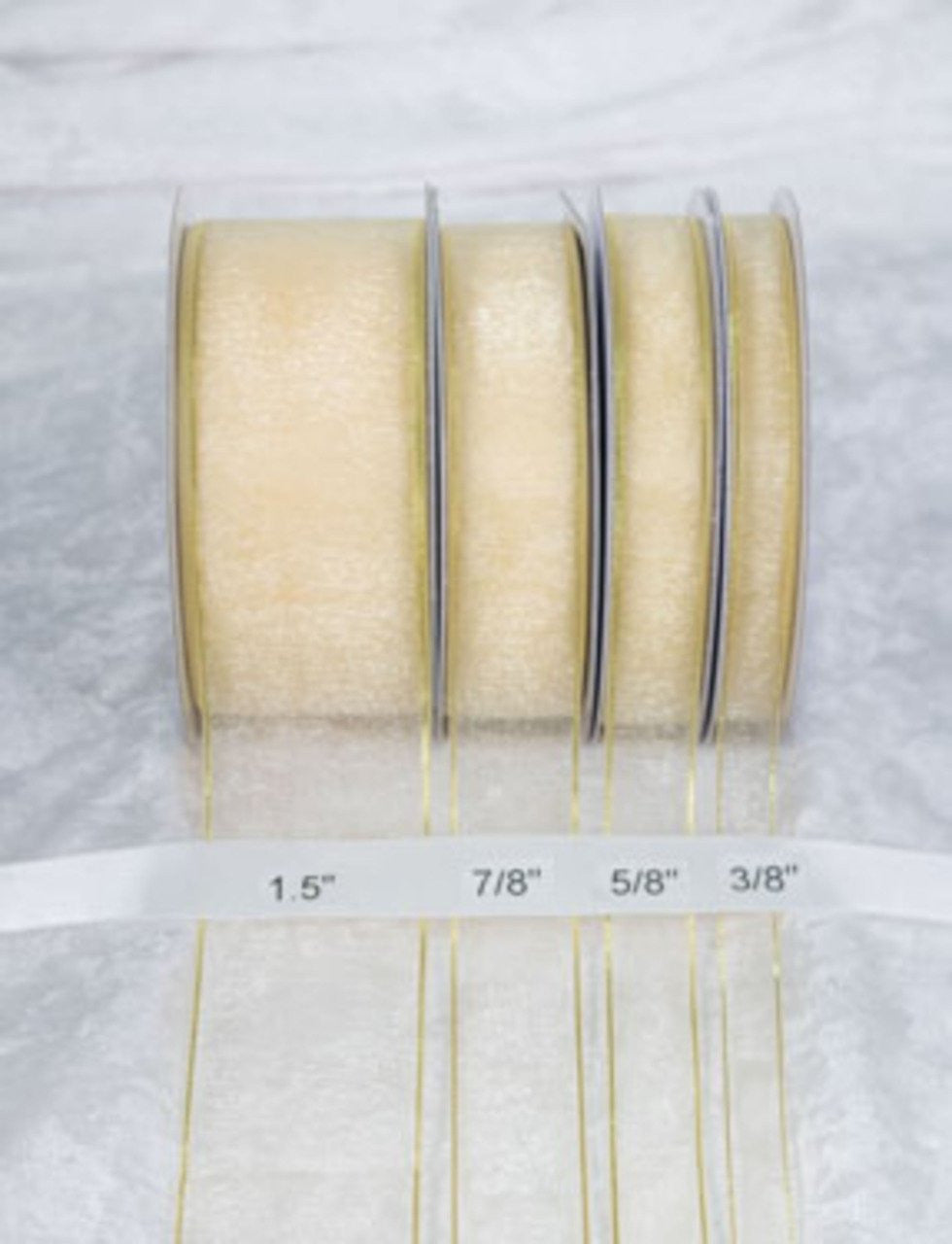 25 yards-Eggshell/Gold edge Organza Ribbon (3/8", 5/8", 7/8", 1.5" )
