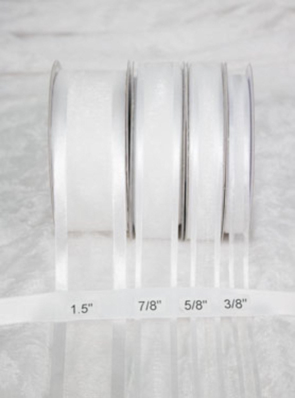 25 yards-White w/ Satin Trim Ribbon (3/8", 5/8", 7/8", 1.5" )