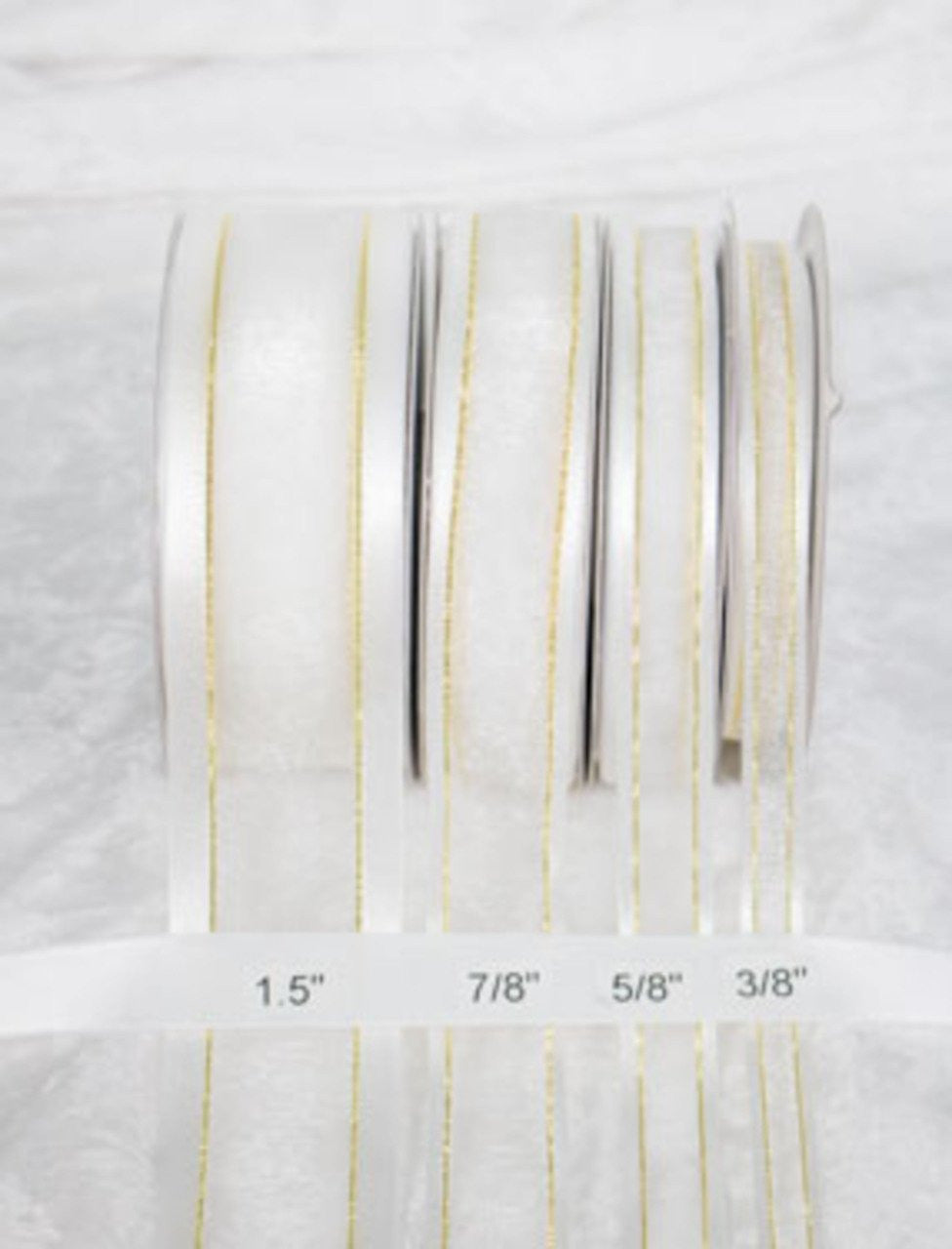 25 yards-White/Gold Edge w/ Satin Trim Ribbon (3/8", 5/8", 7/8", 1.5" )