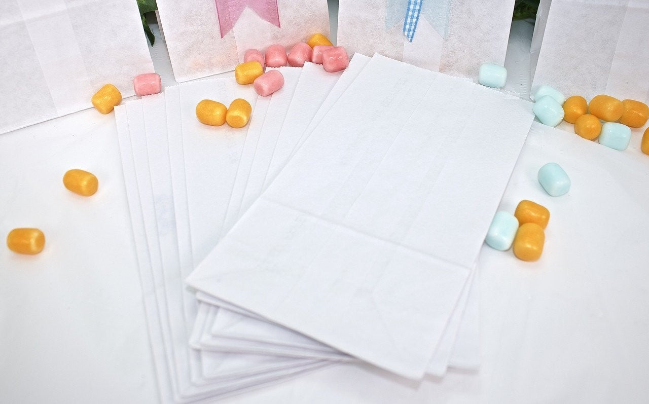50 pcs - White Paper Goody Bags
