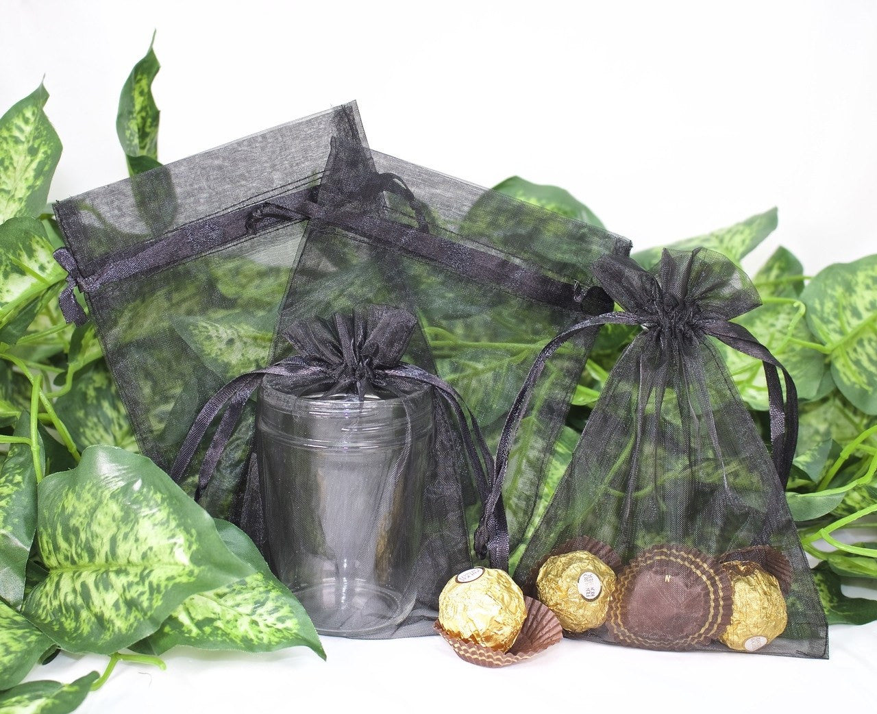 12 pcs-Black Organza Pouches 5" x 7"