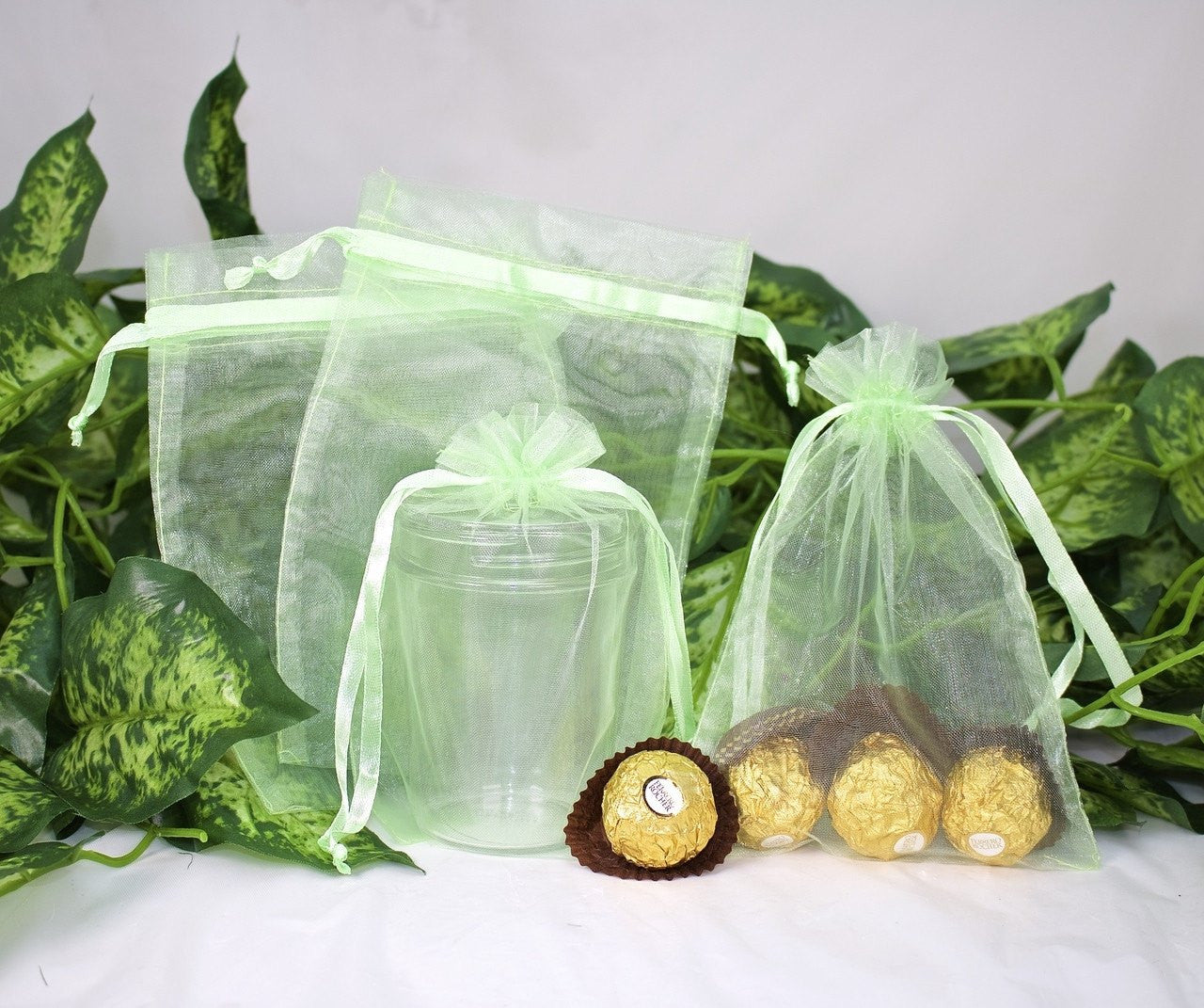 12 pcs-Lime Organza Pouches 5" x 7"