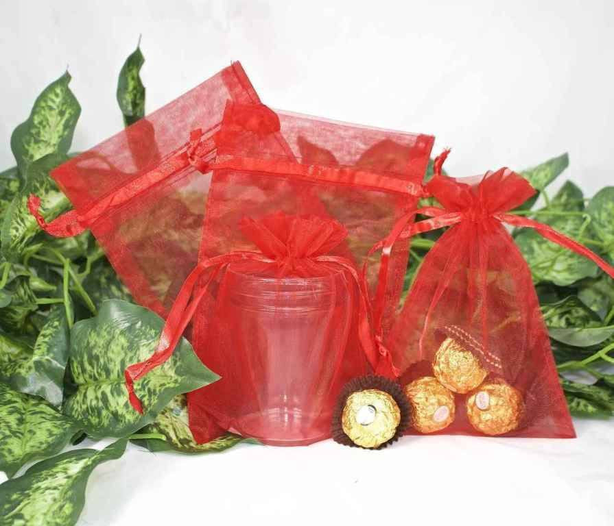 12 pcs-Red Organza Pouches 5" x 7"
