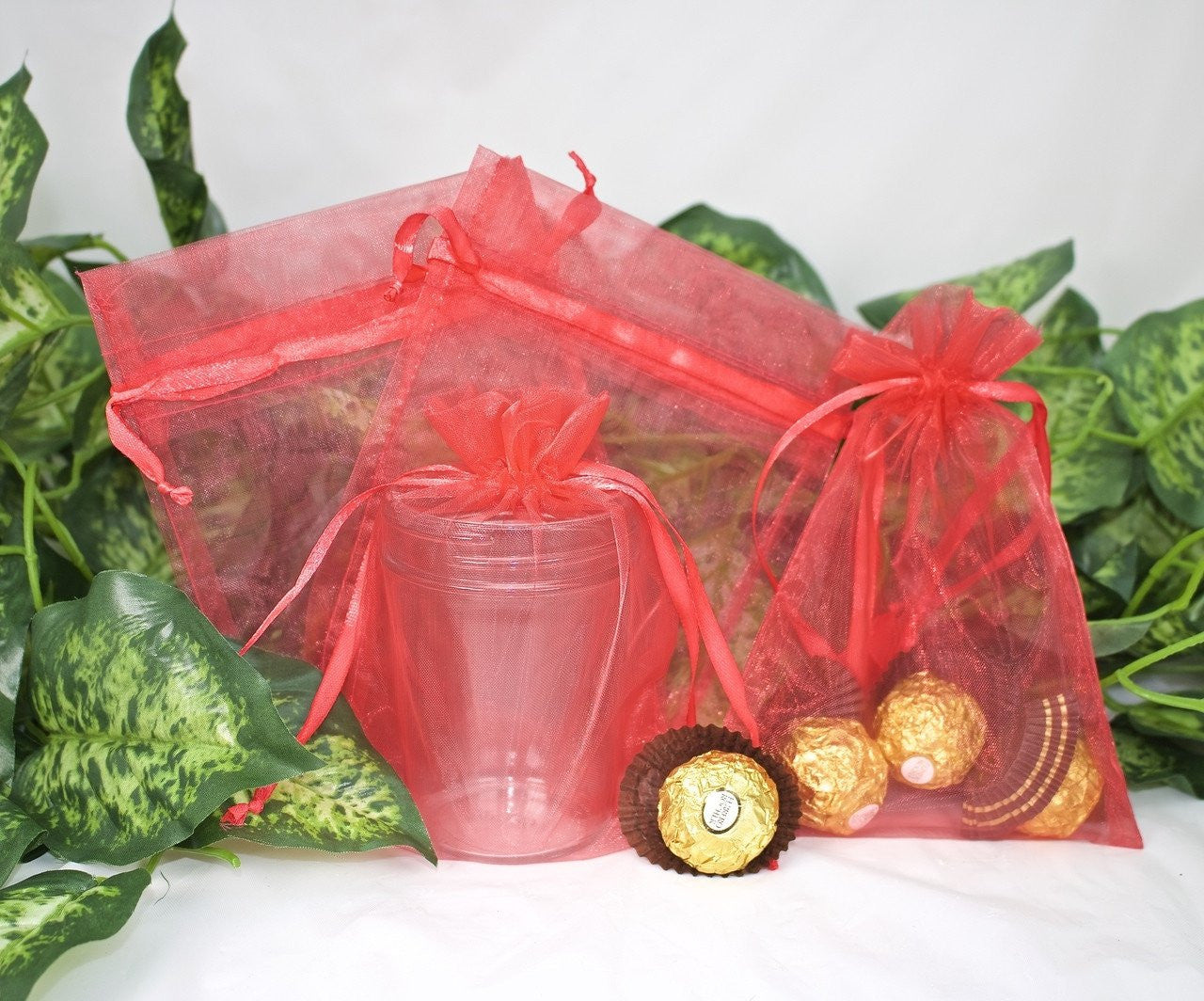 12 pcs-Coral Organza Pouches 5" x 7"