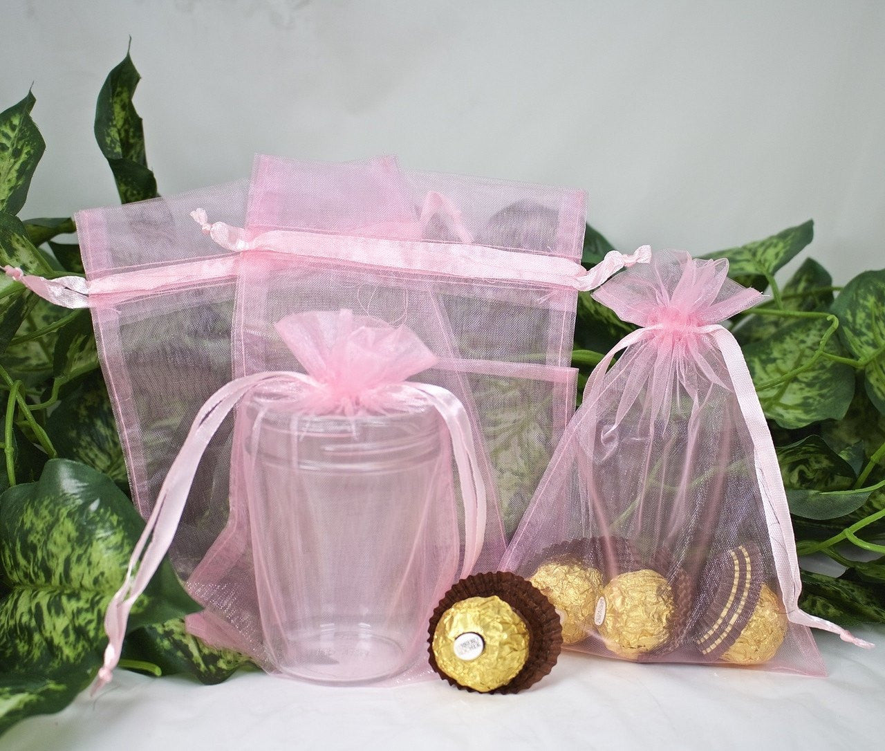 12 pcs-Light Pink Organza Pouches 5" x 7"