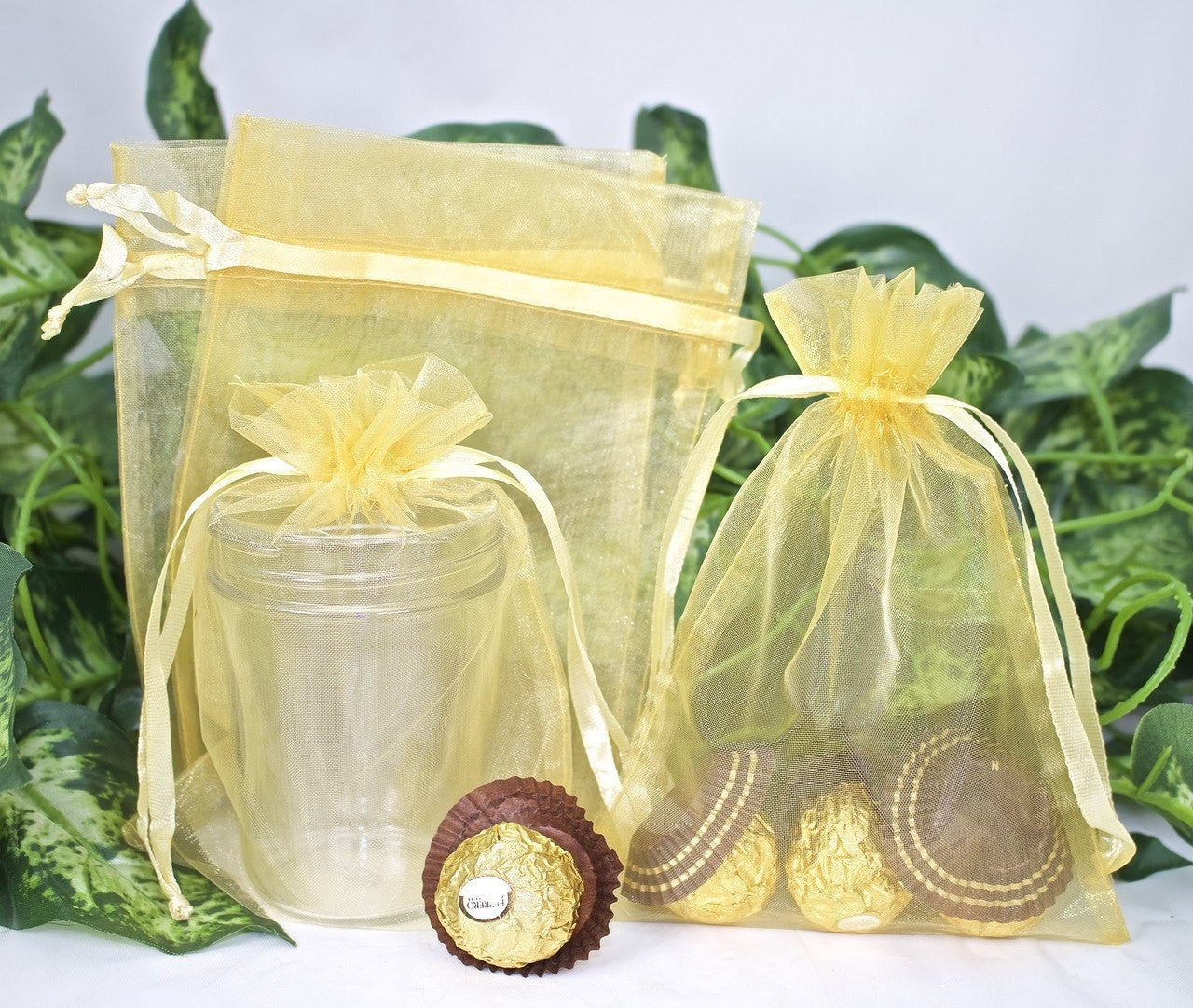 12 pcs-Yellow Organza Pouches 5" x 7"