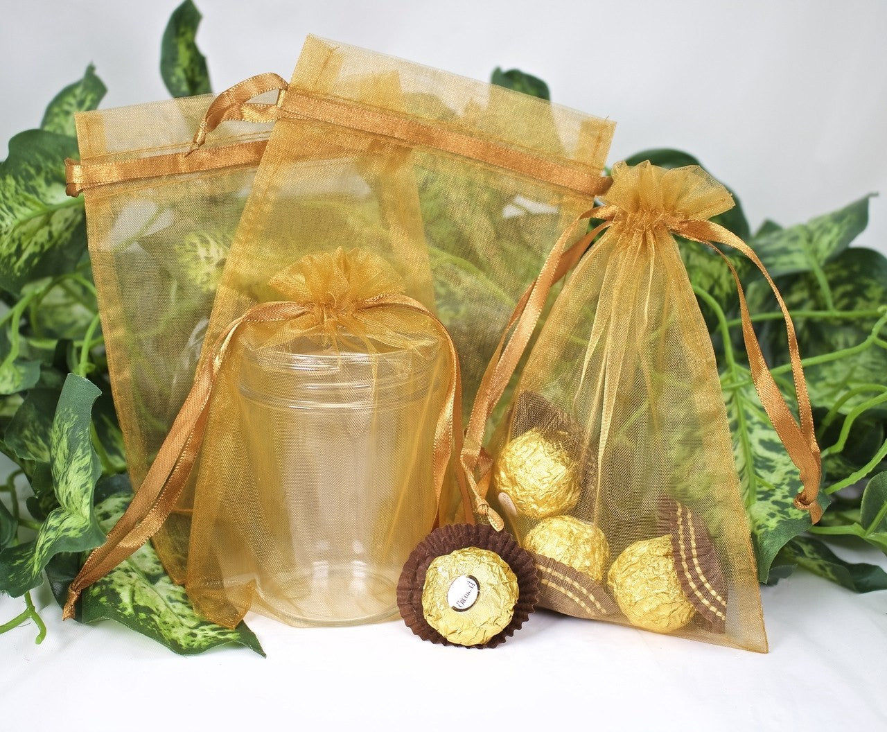 12 pcs-Gold Organza Pouches 5" x 7"