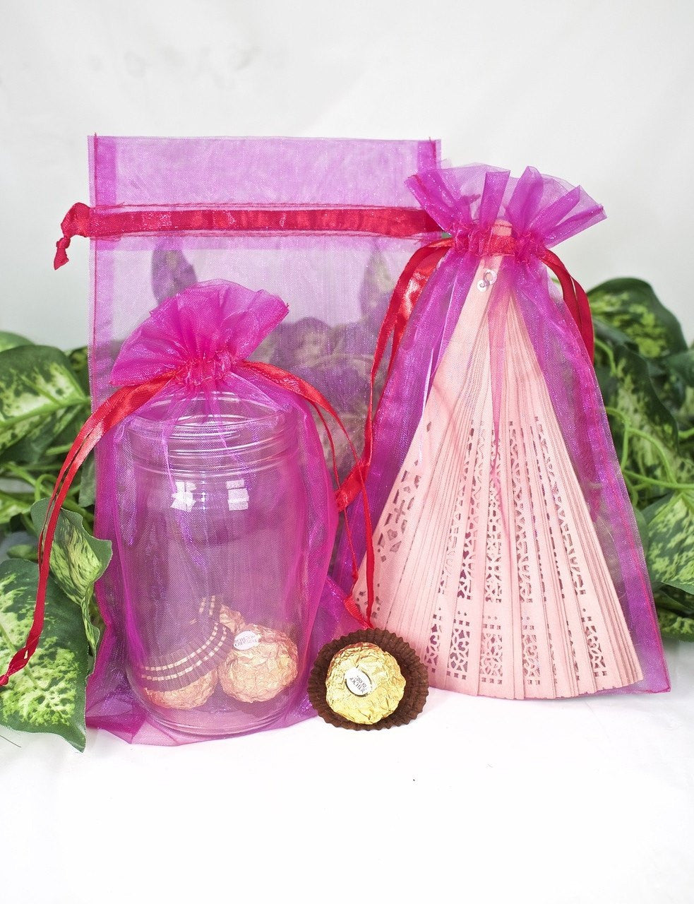 12 pcs-Fuchsia Organza Pouches 6" x 9"