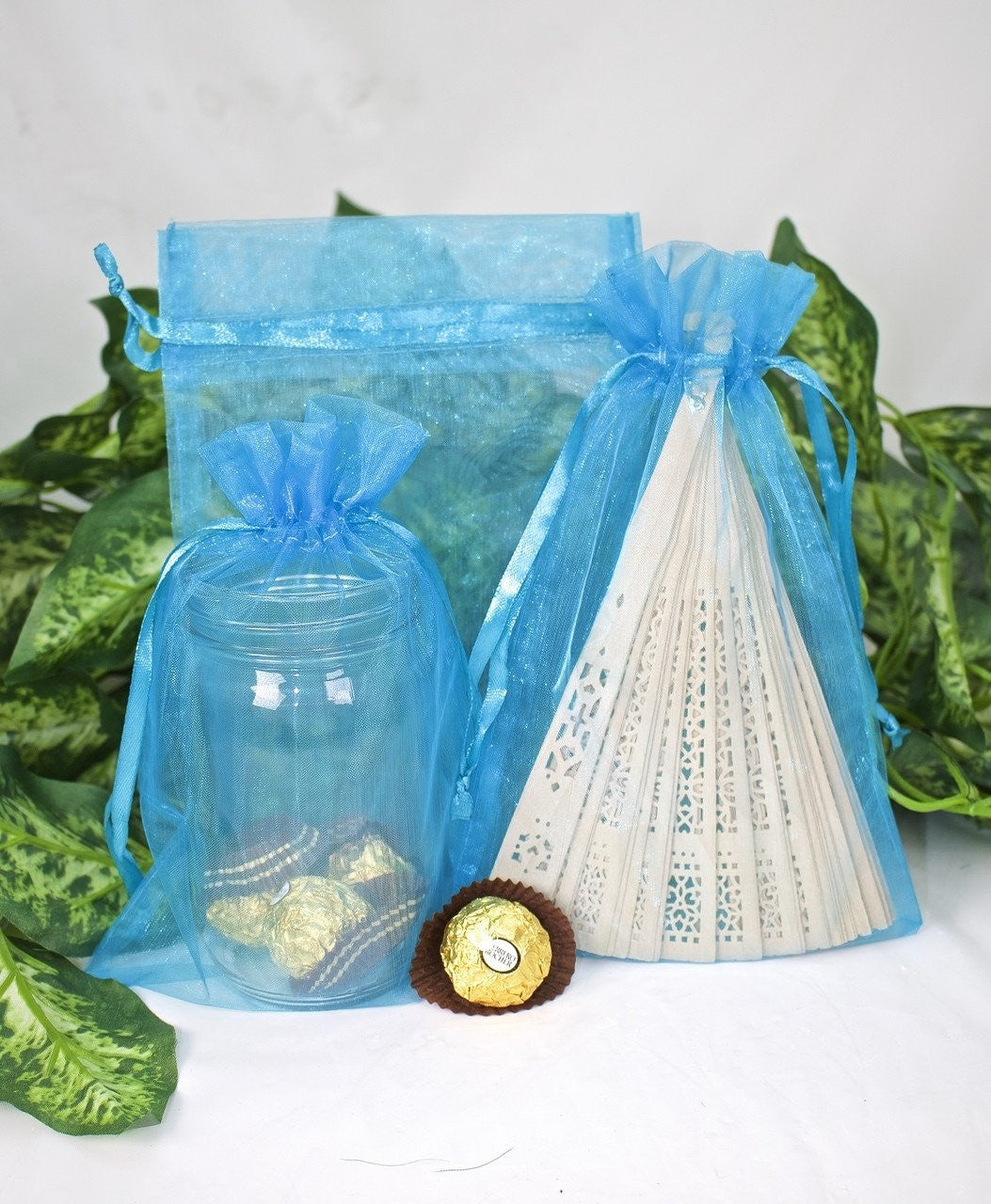 12 pcs-Turquoise Organza Pouches 6" x 9"