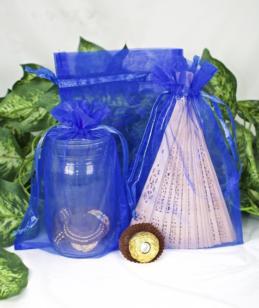 12 pcs-Royal Blue Organza Pouches 6" x 9"