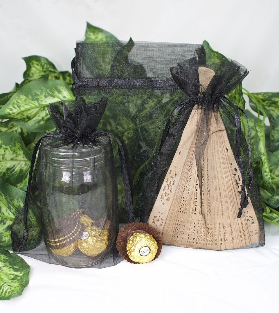 12 pcs-Black Organza Pouches 6" x 9"