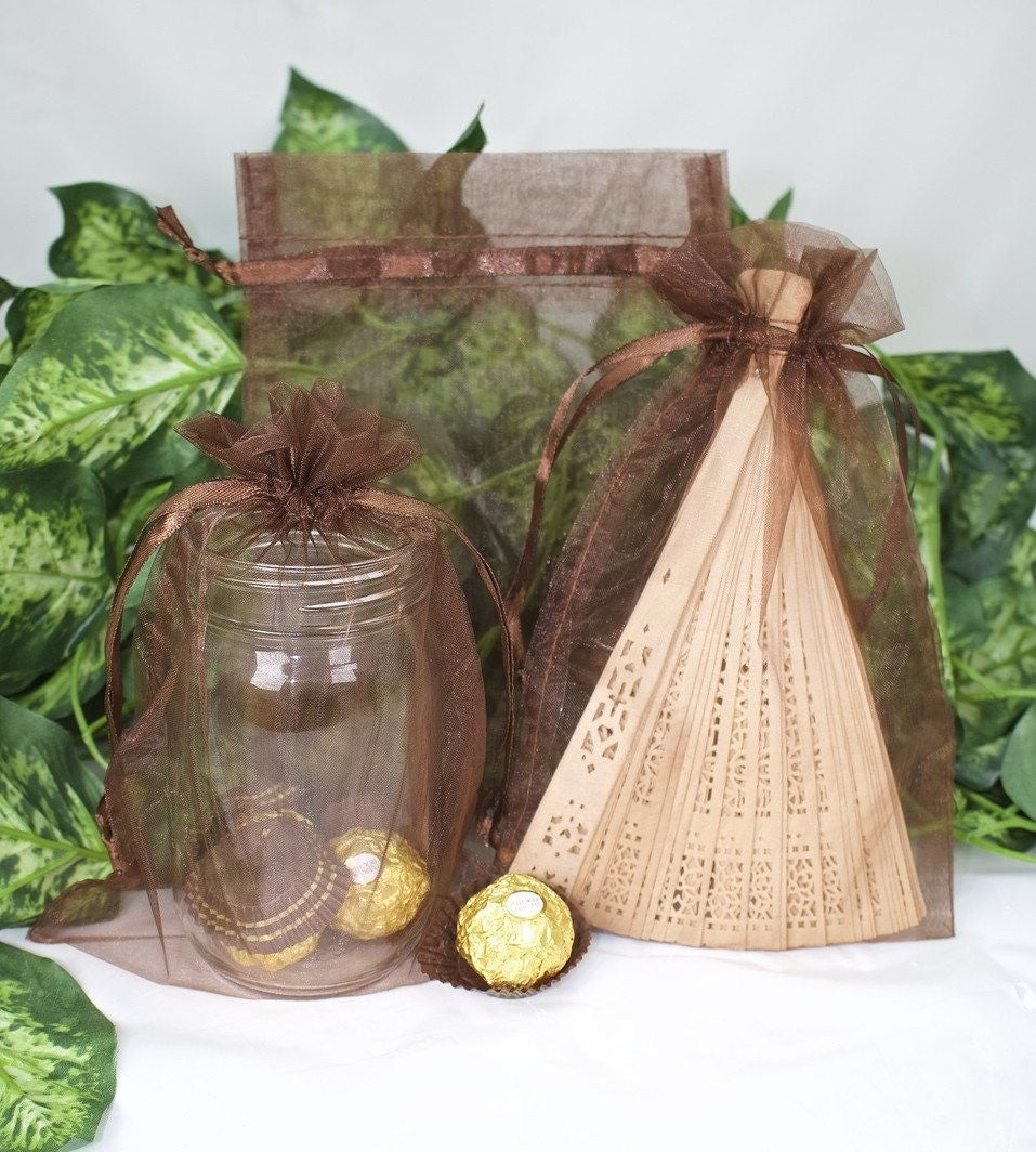 12 pcs-Brown Organza Pouches 6" x 9"