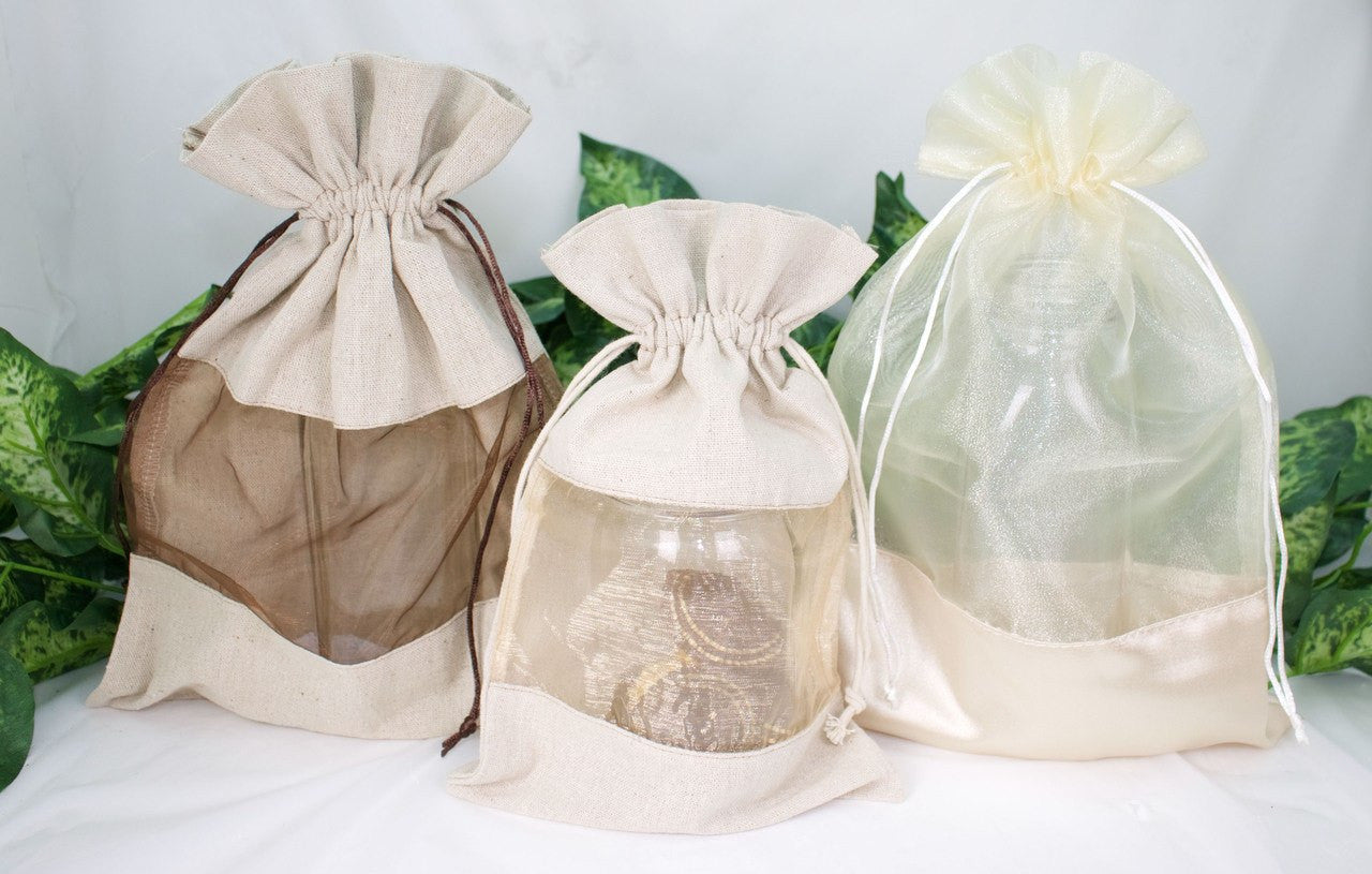 10 pcs, Muslin & Organza Favor Pouches