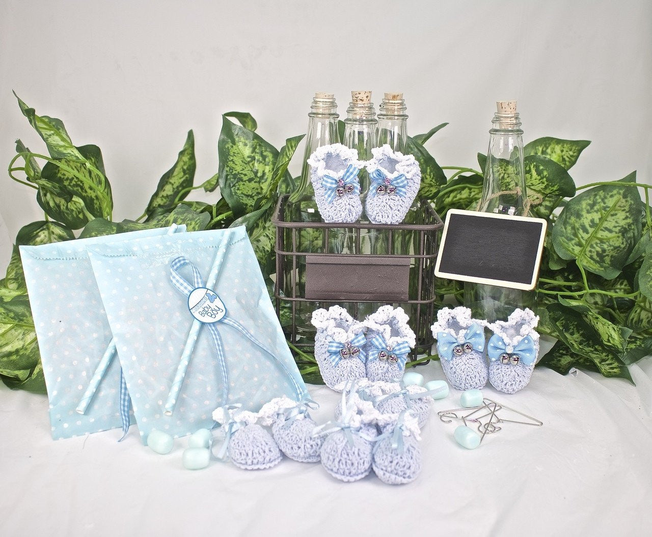 6 Pairs (12 pcs)-Knitted Baby Booties (Blue & Pink)