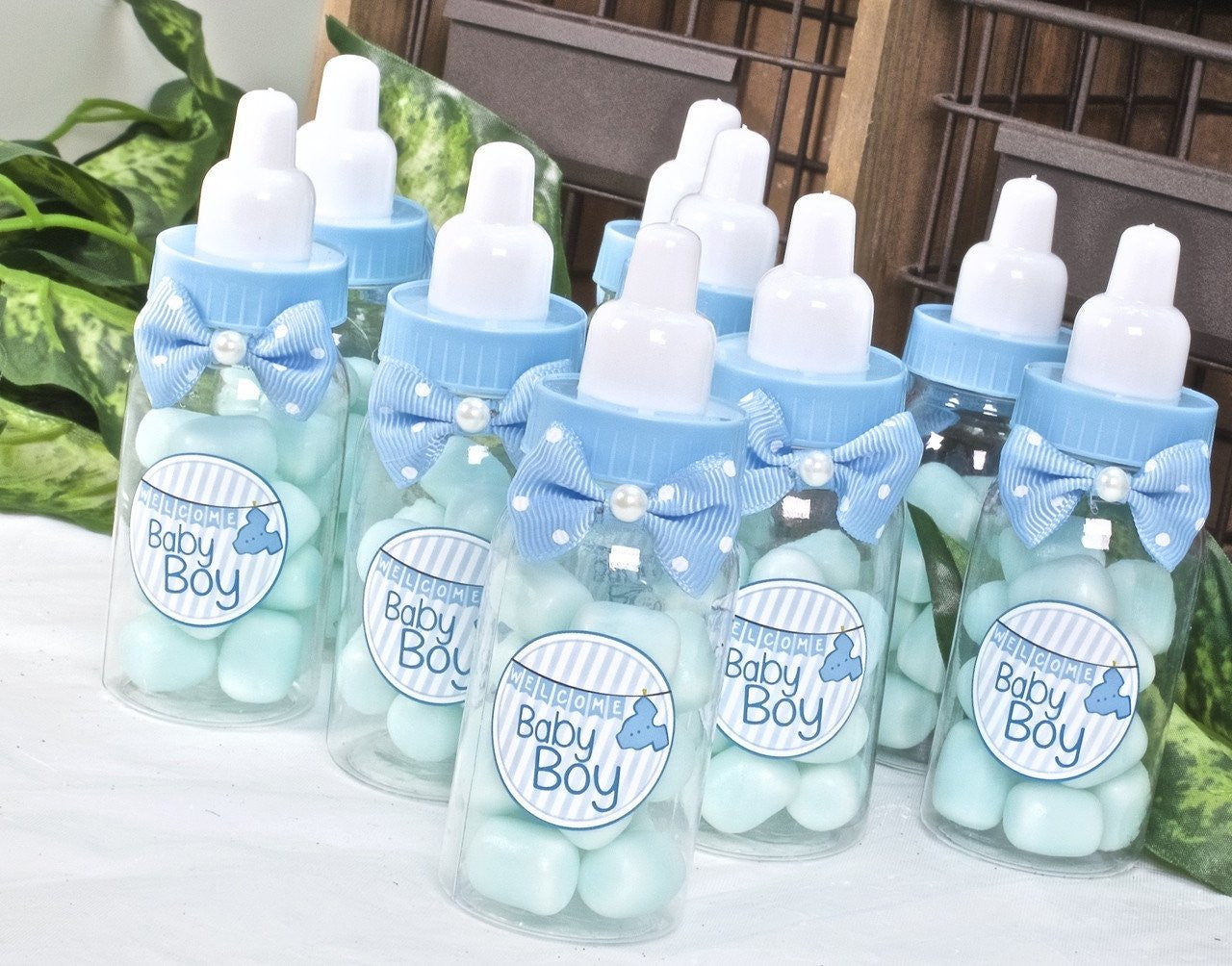 12 pcs- Blue Small Baby Favor Bottles 3.25"