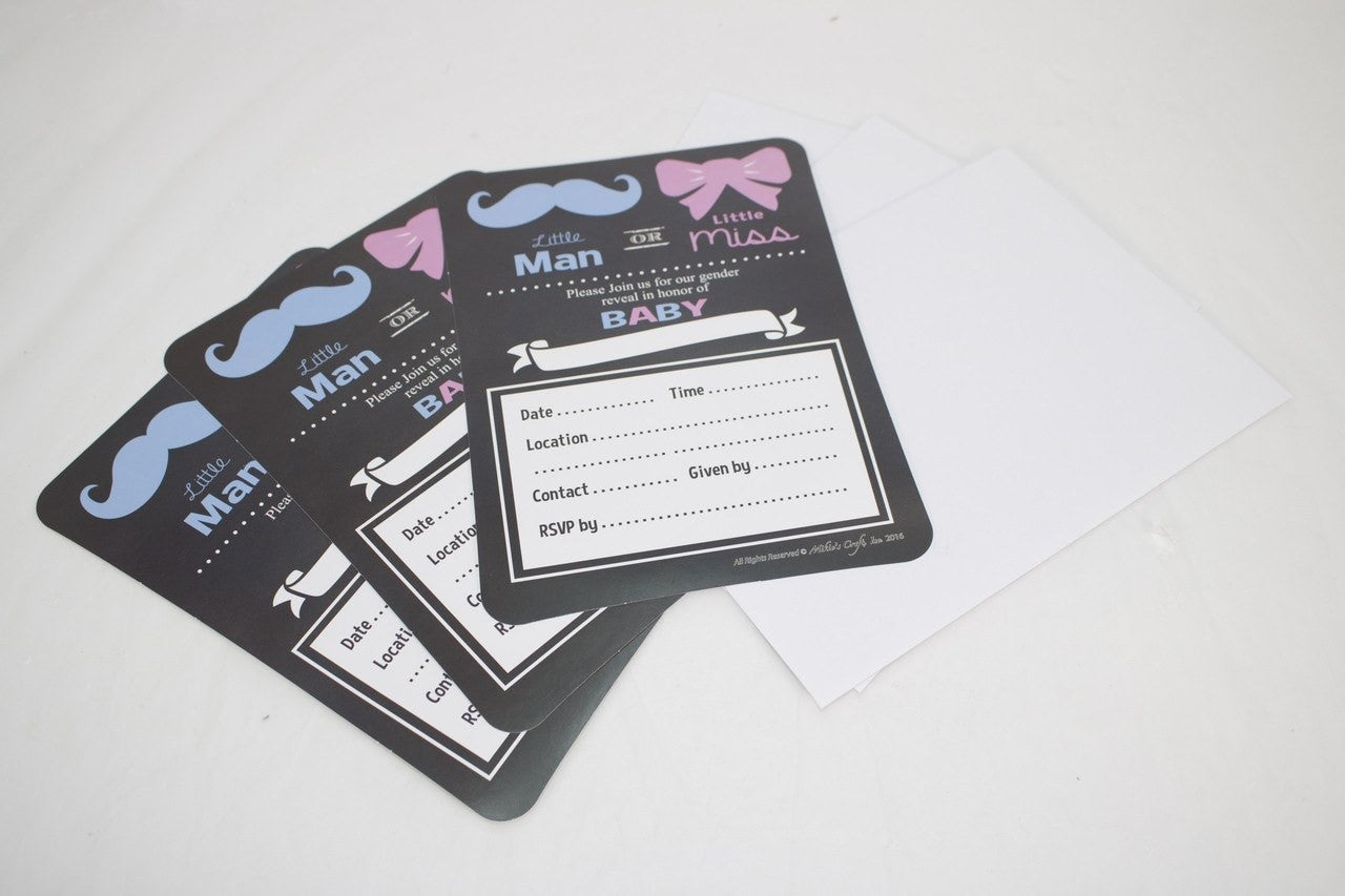 12 pcs-Gender Reveal Invitation (Little Man or Little Miss)