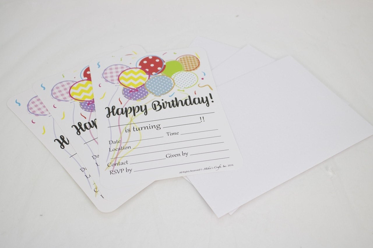12 pcs-Birthday Party Invitation (Balloons)