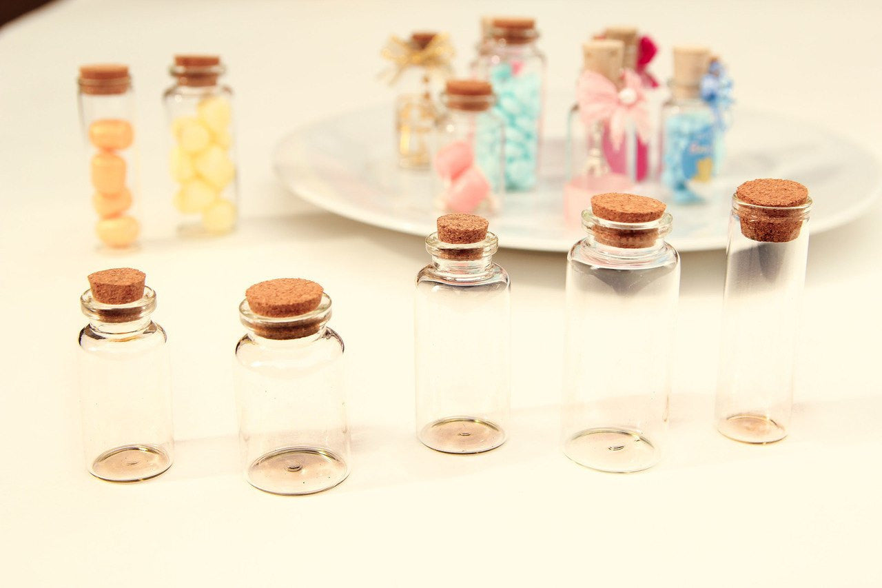 12 pcs-Glass Cork Bottles (Multiple Sizes)