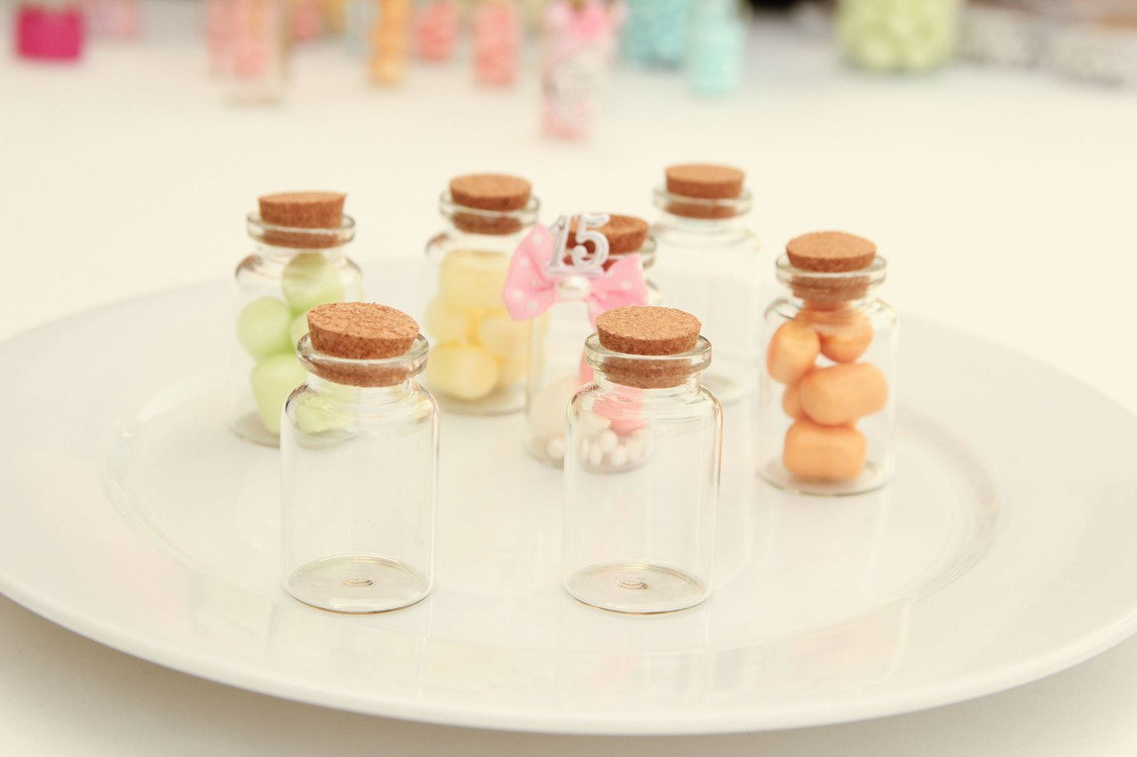 12 pcs-Glass Cork Bottles (Multiple Sizes)