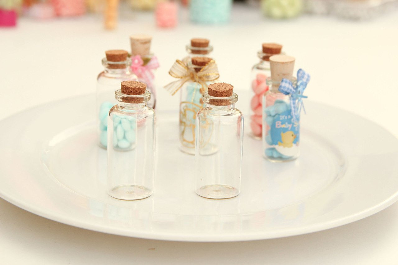 12 pcs-Glass Cork Bottles (Multiple Sizes)