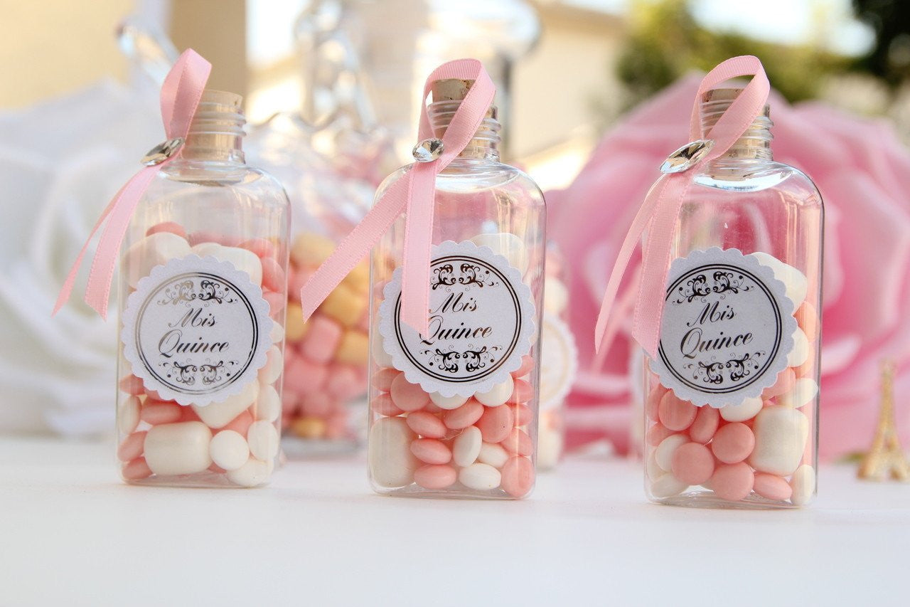 Mis Quinces Candy Favor Flask Bottles