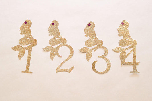 Gold Glittered Mermaid Number Die-cuts with Fuchsia Star 1-18 (1 piece)