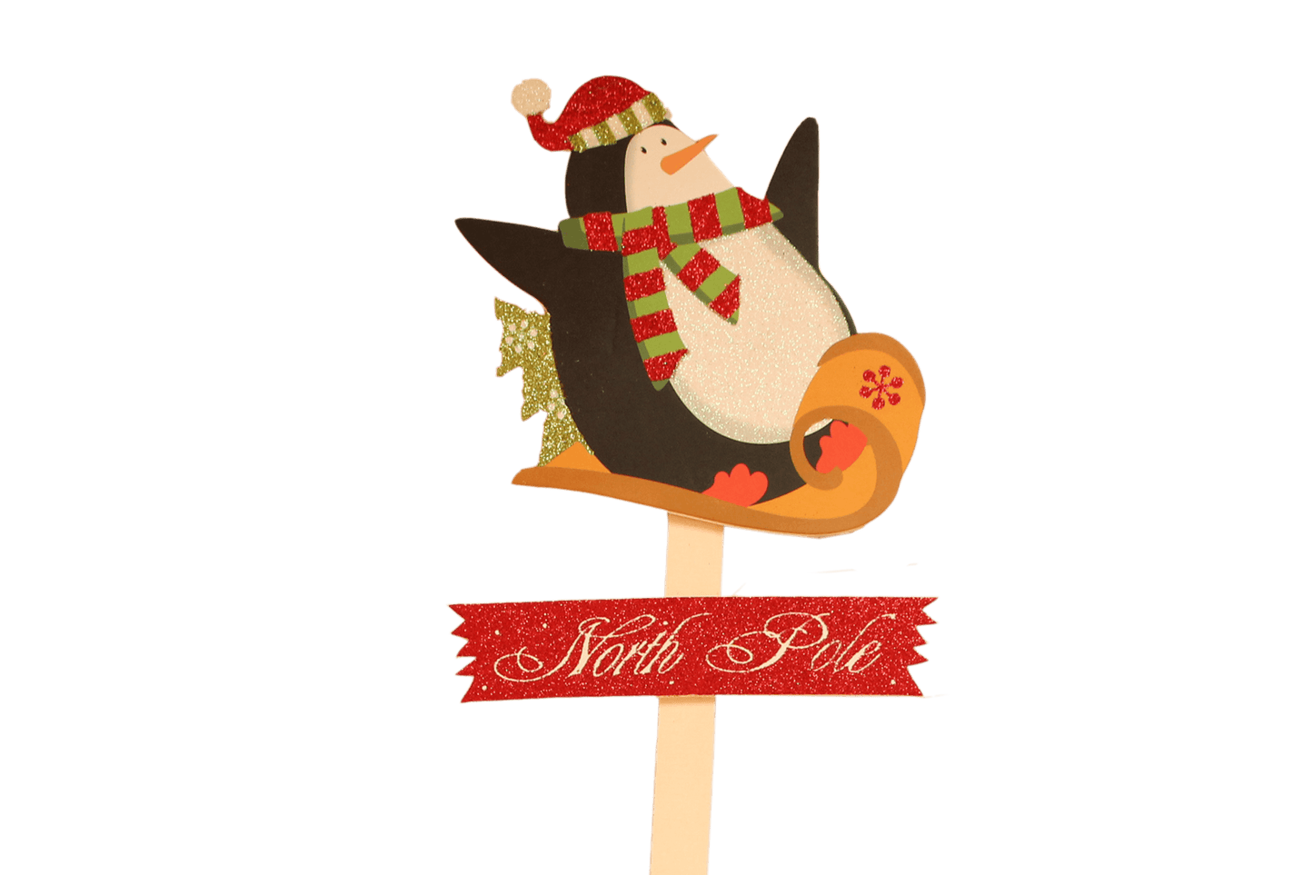 Christmas Penguin with Sled "North Pole" Pick
