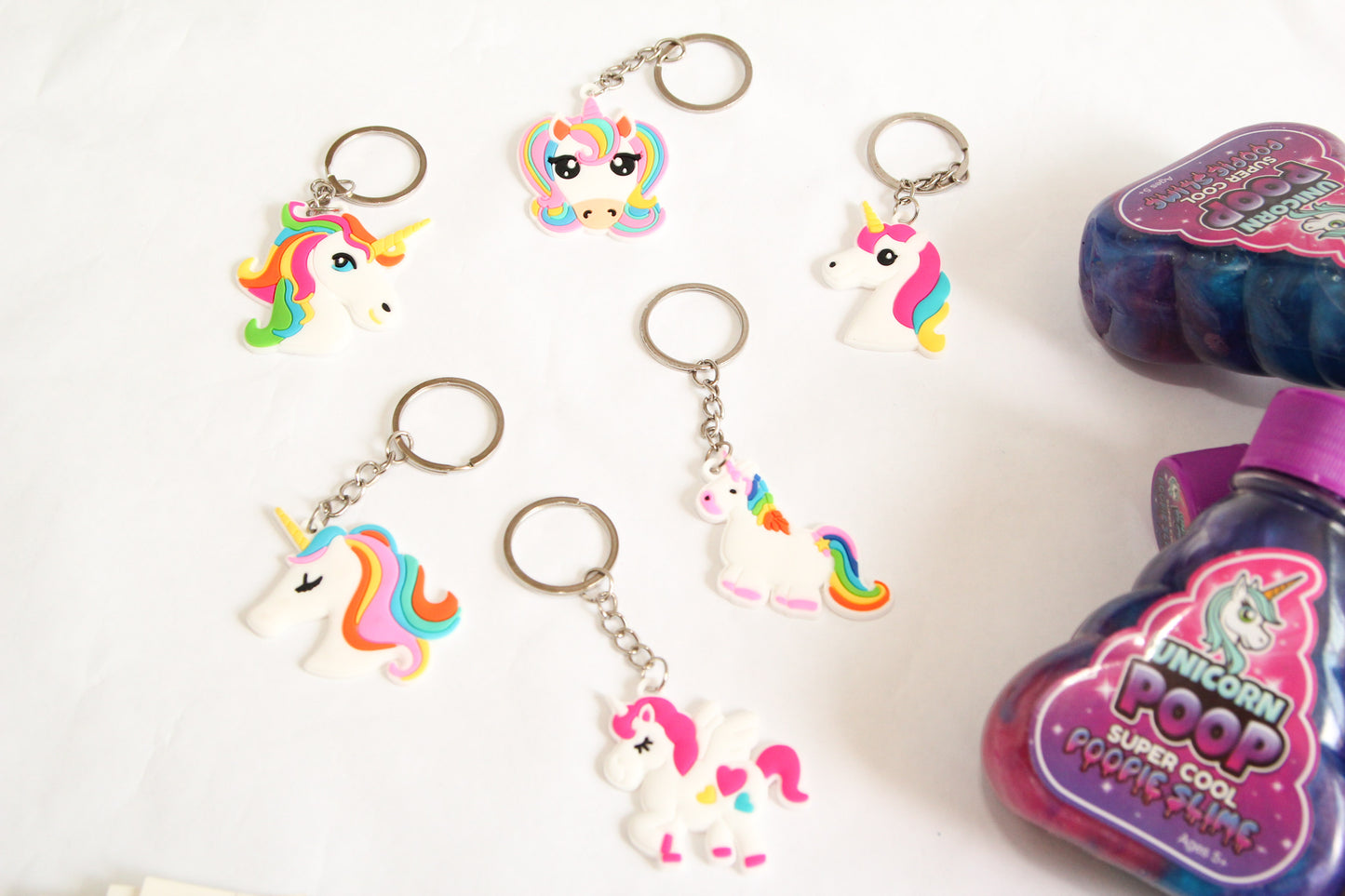 Unicorn Party Favors for Kids Bundle (12 of Each Item) Slime, Bags, Rings, Tattoo & Keychains