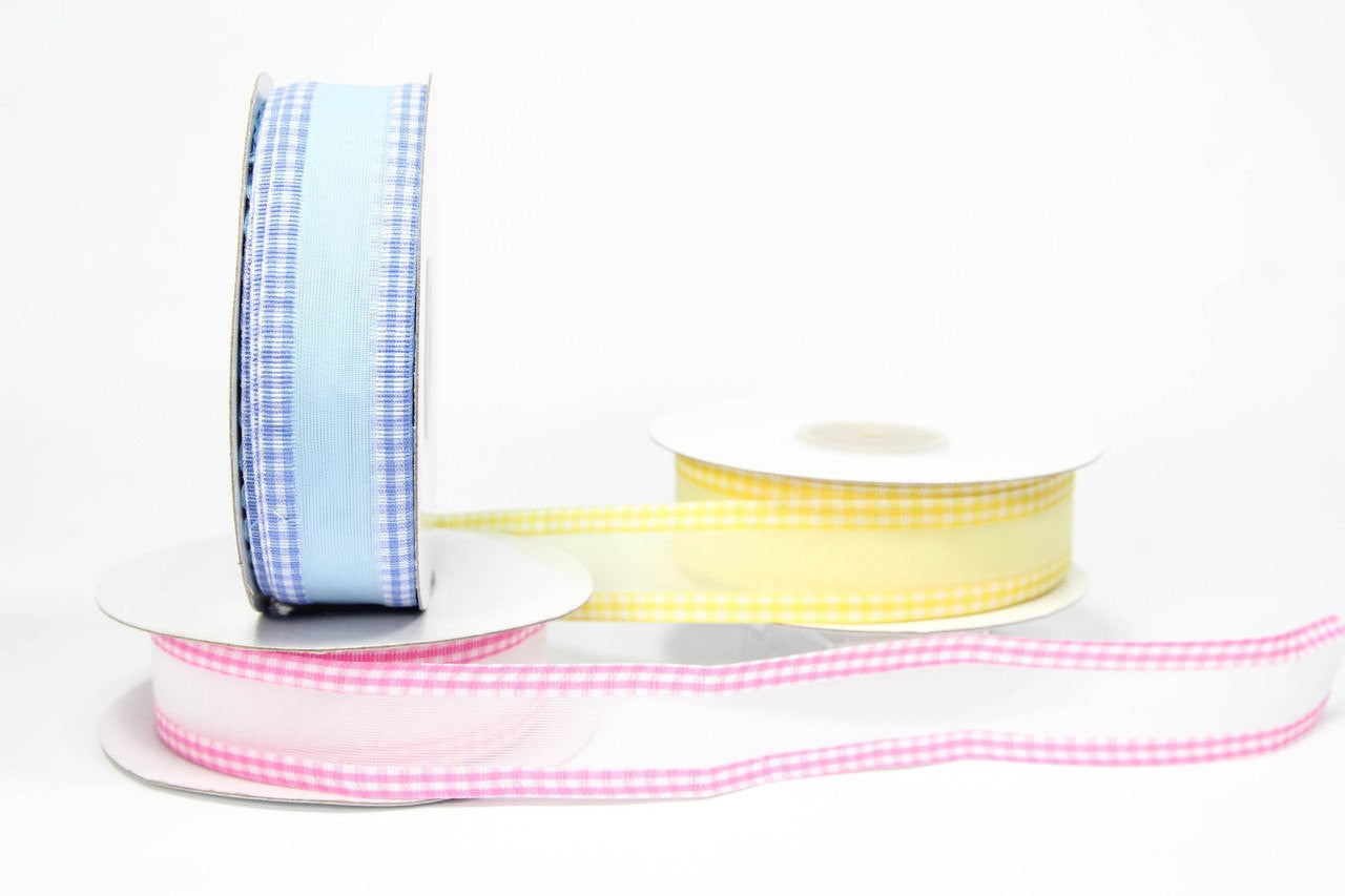 10 yds, 1.5" Transparent Ribbon w/ Gingham Edge