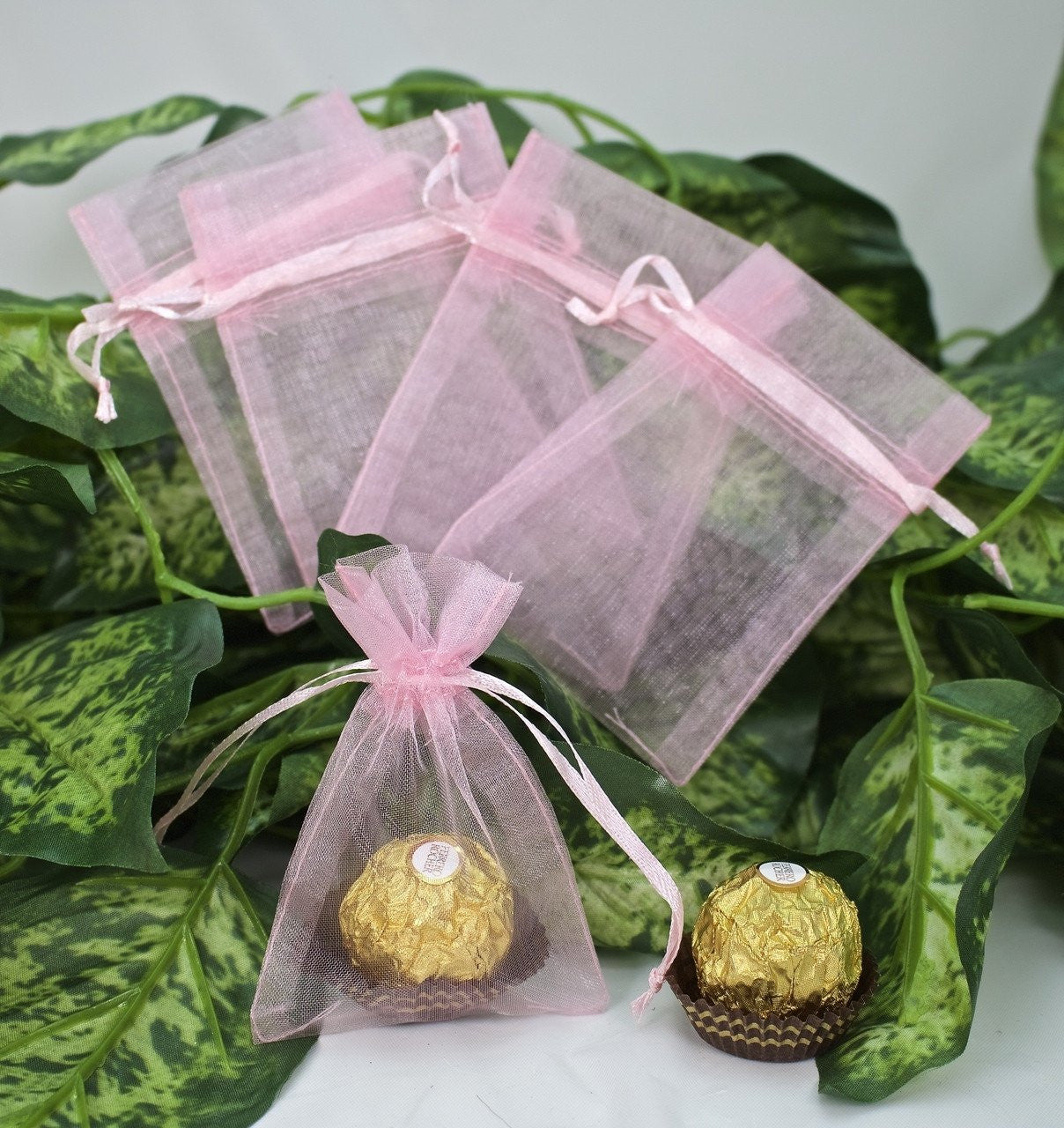 12 pcs-Light Pink Organza Pouches 3"x 4"