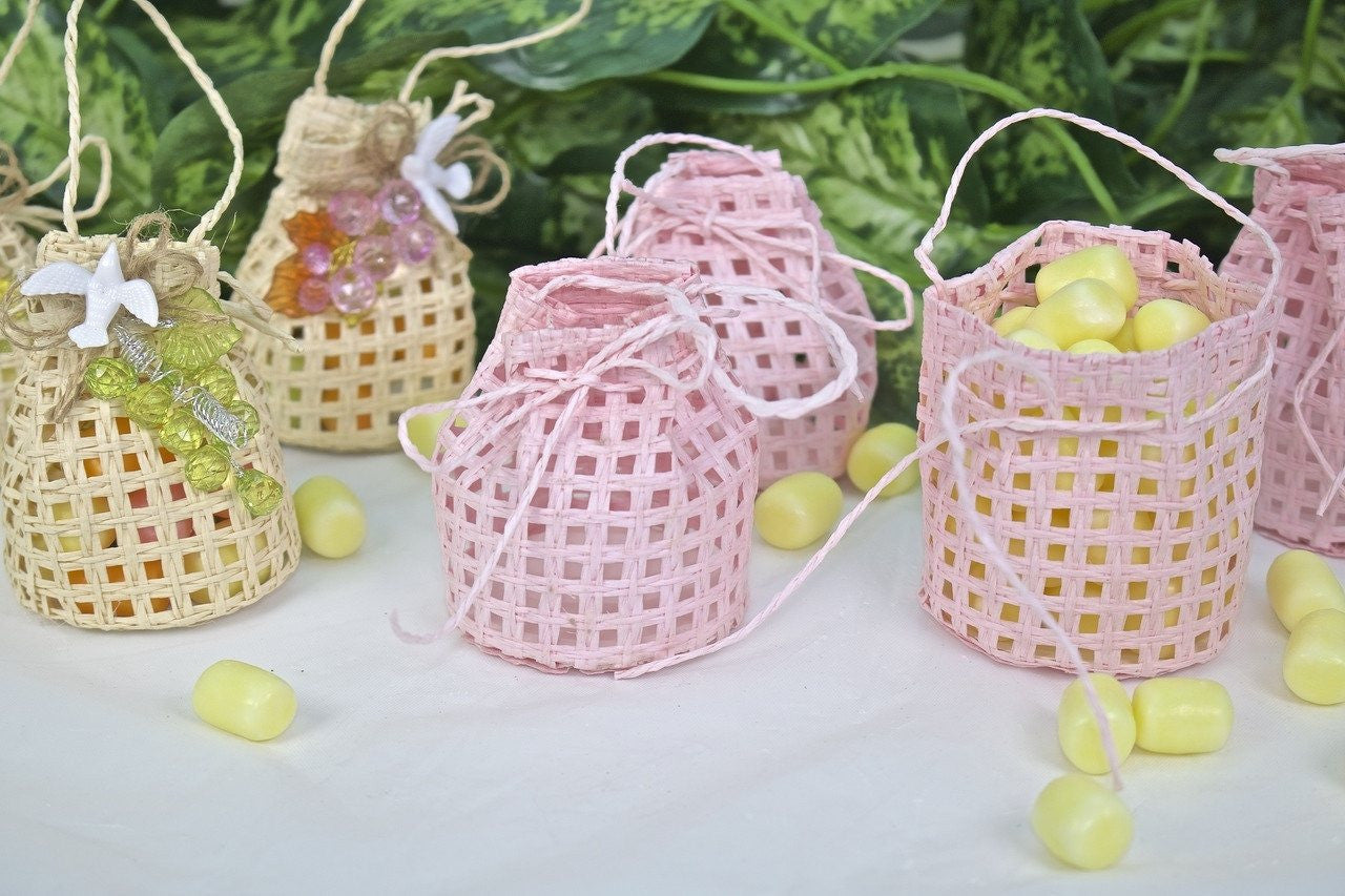 12 pcs- Pink Slit Hole Tote Bags