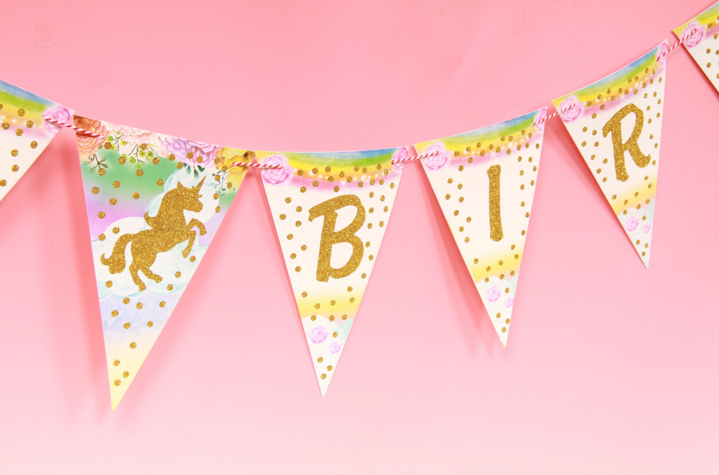 "Happy Birthday" Unicorn Pendant with Gold Glittered Banner