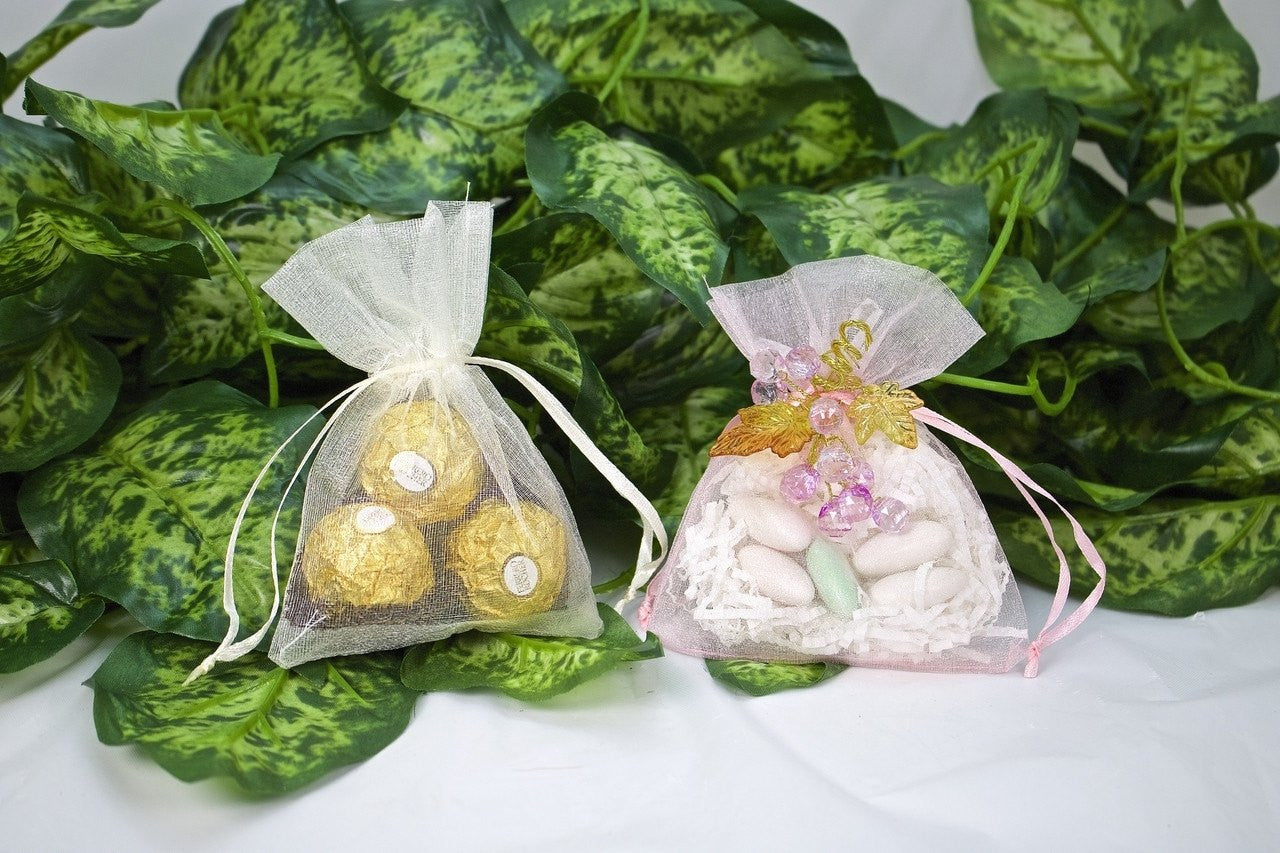 12 pcs-Ivory Organza Pouches 4"x 5"