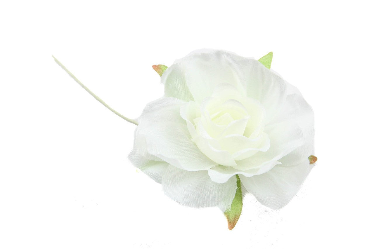 6 pcs-White Rose w/ Metal Stalk
