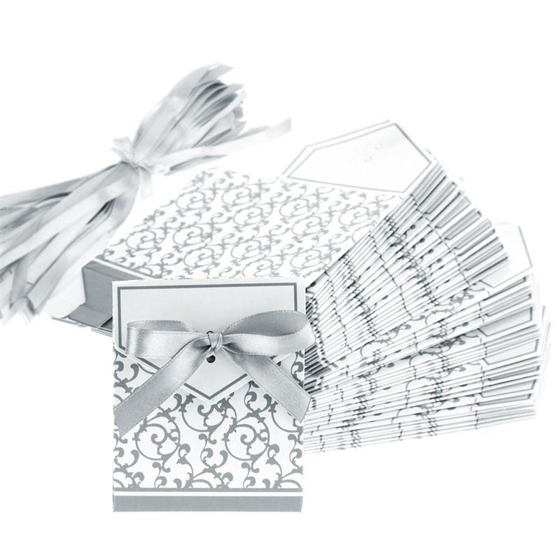 Silver Wedding Favor Envelope Bag with Ribbon (50 Pcs)