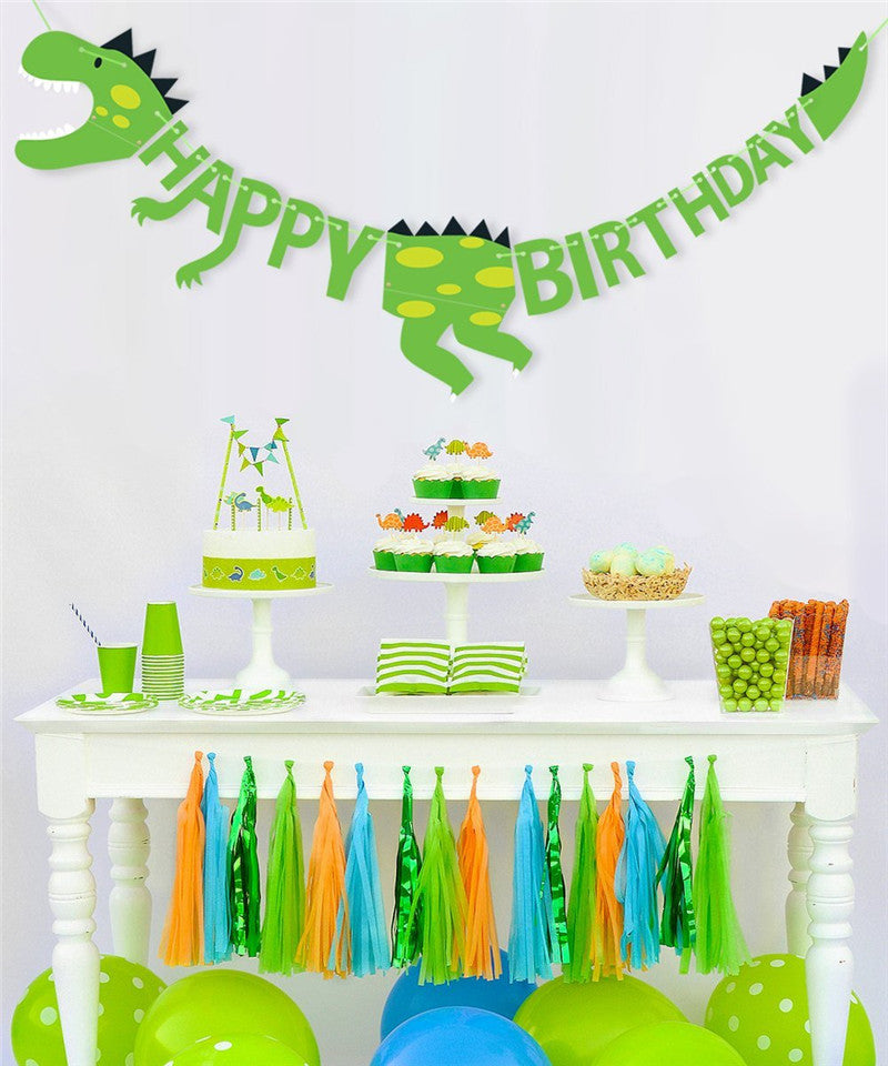 Green Dinosaur Happy Birthday Party Banner Decoration