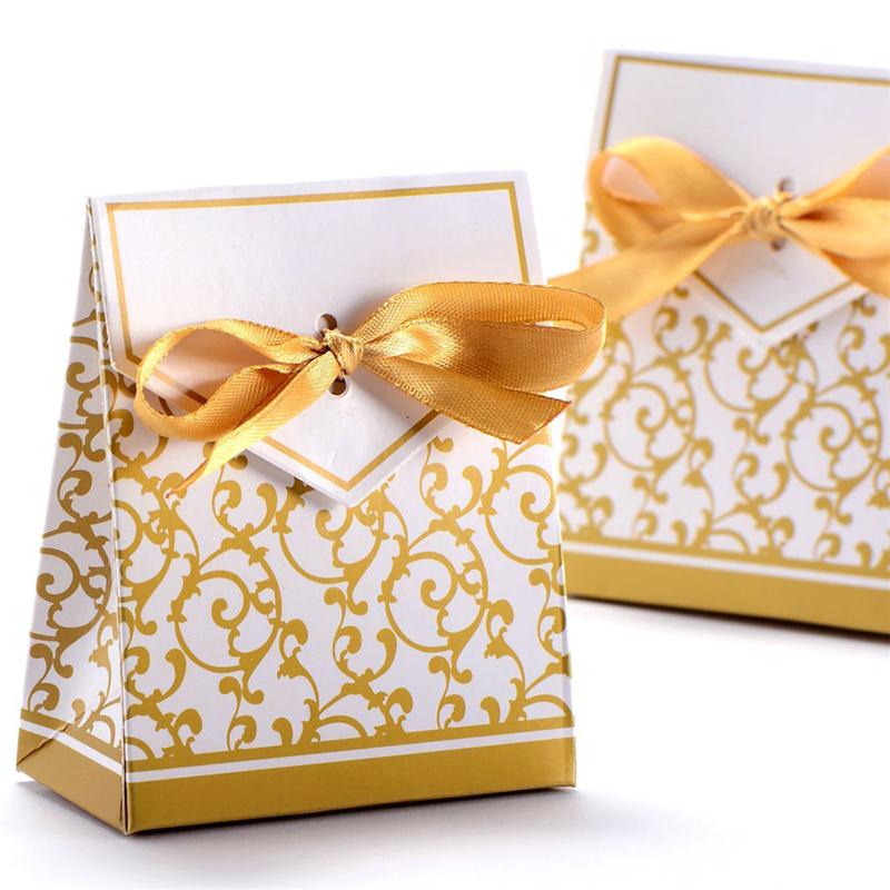 Gold Wedding Favor Envelope Bag with Ribbon (50 Pcs)