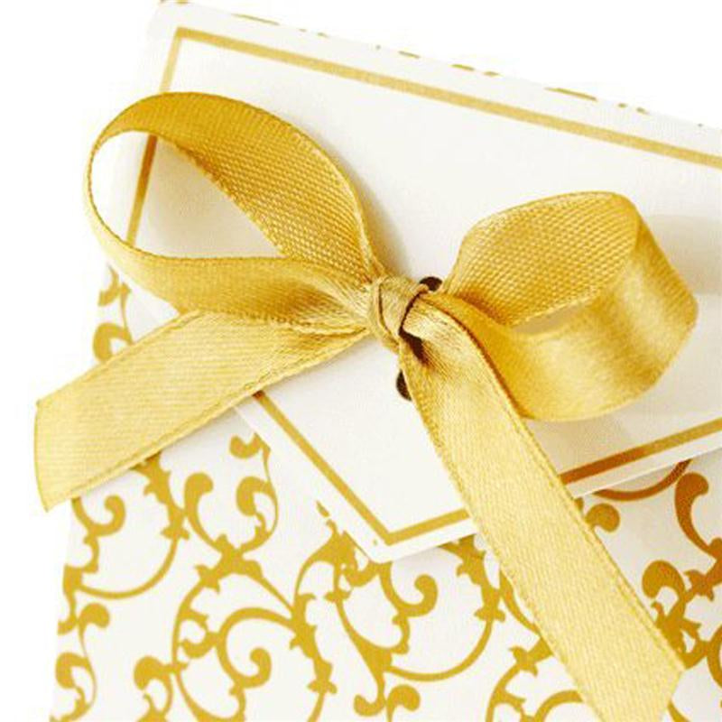 Gold Wedding Favor Envelope Bag with Ribbon (50 Pcs)