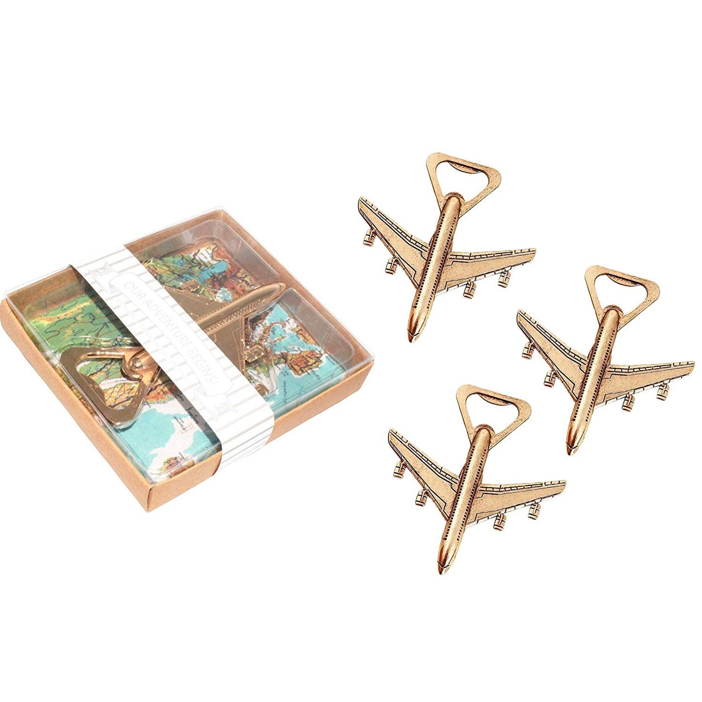 12 Gold Airplane Beer/Wine Bottle Opener Favors