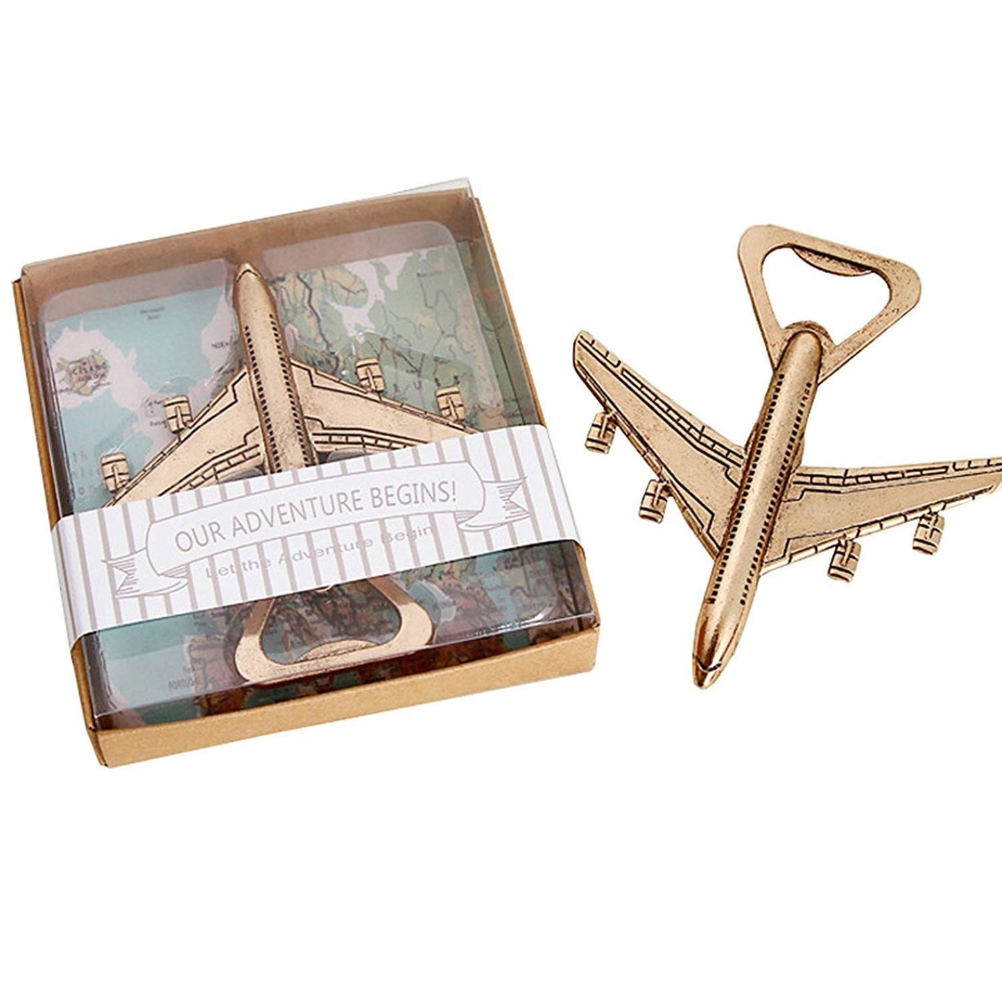 12 Gold Airplane Beer/Wine Bottle Opener Favors