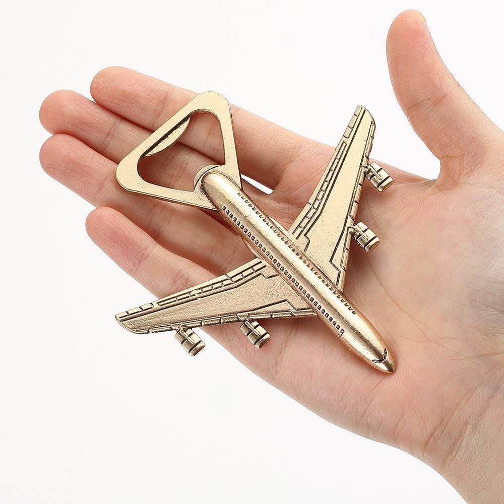 12 Gold Airplane Beer/Wine Bottle Opener Favors